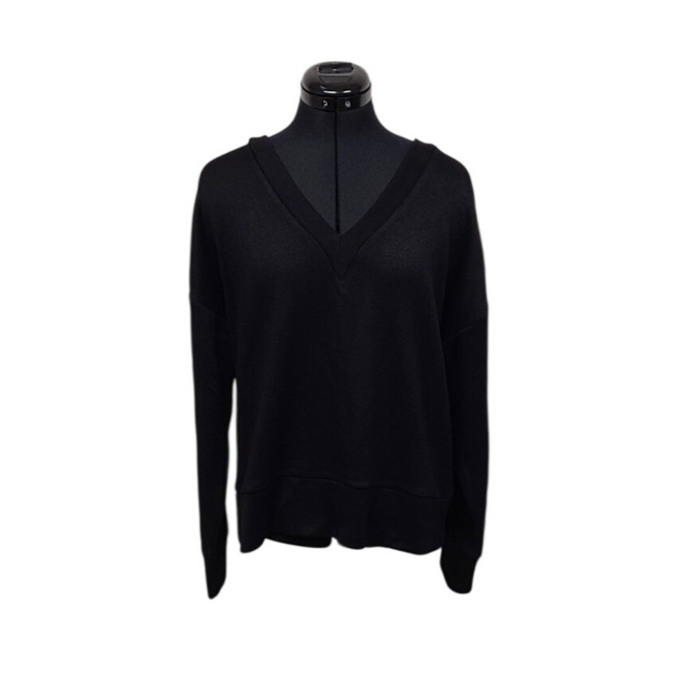 Vince Camuto Velour Crush V Neck Pullover Sweatshirt Rich Black‎ Women's L
